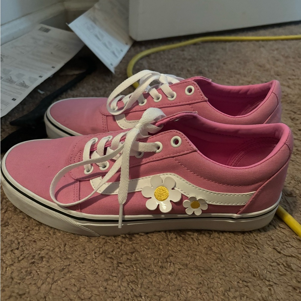 Pink vans with flowers size 10